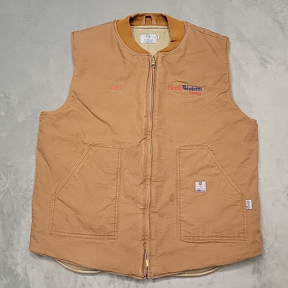 Tyndale FR Vest Mens Extra Large Brown Canvas‎ Quilt Lined Workwear Made In USA